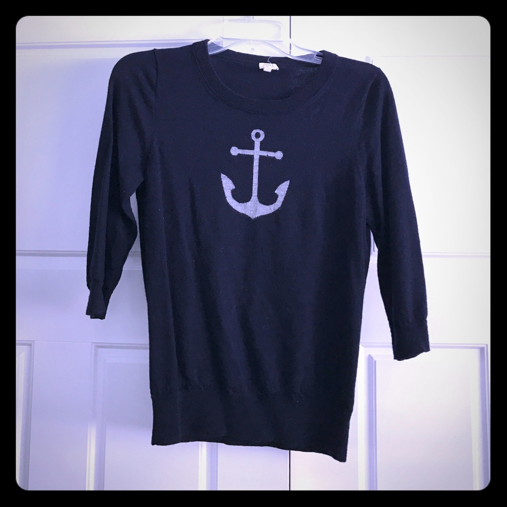J. Crew Navy Sweater with Gray Anchor